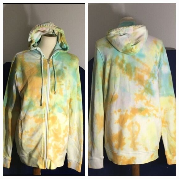 H&M Size Yellow/Green Tie Dye Hoodie Sweater - Picture 1 of 14